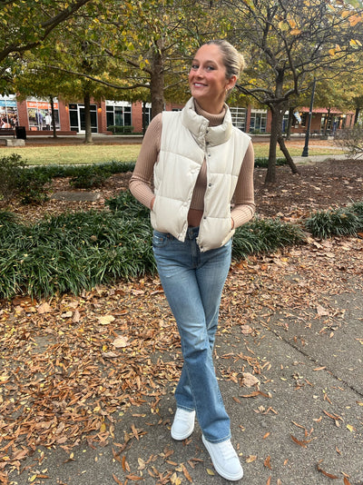 Cream Faux Leather Puffer Vest