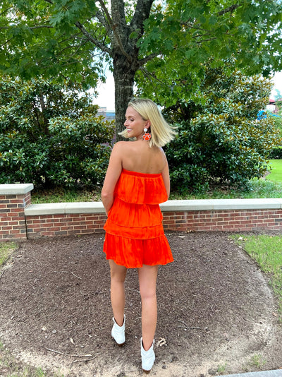 Tiered Satin Romper- Orange