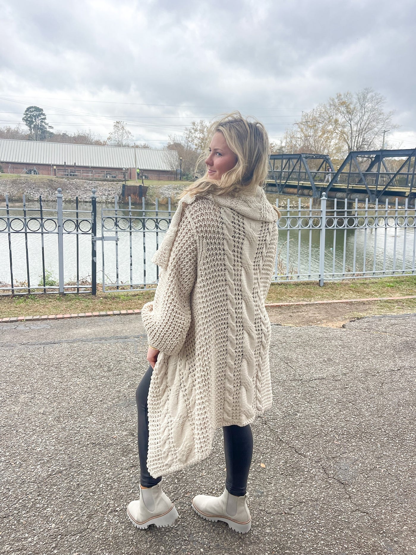 Cable Knit Cardigan-Ecru