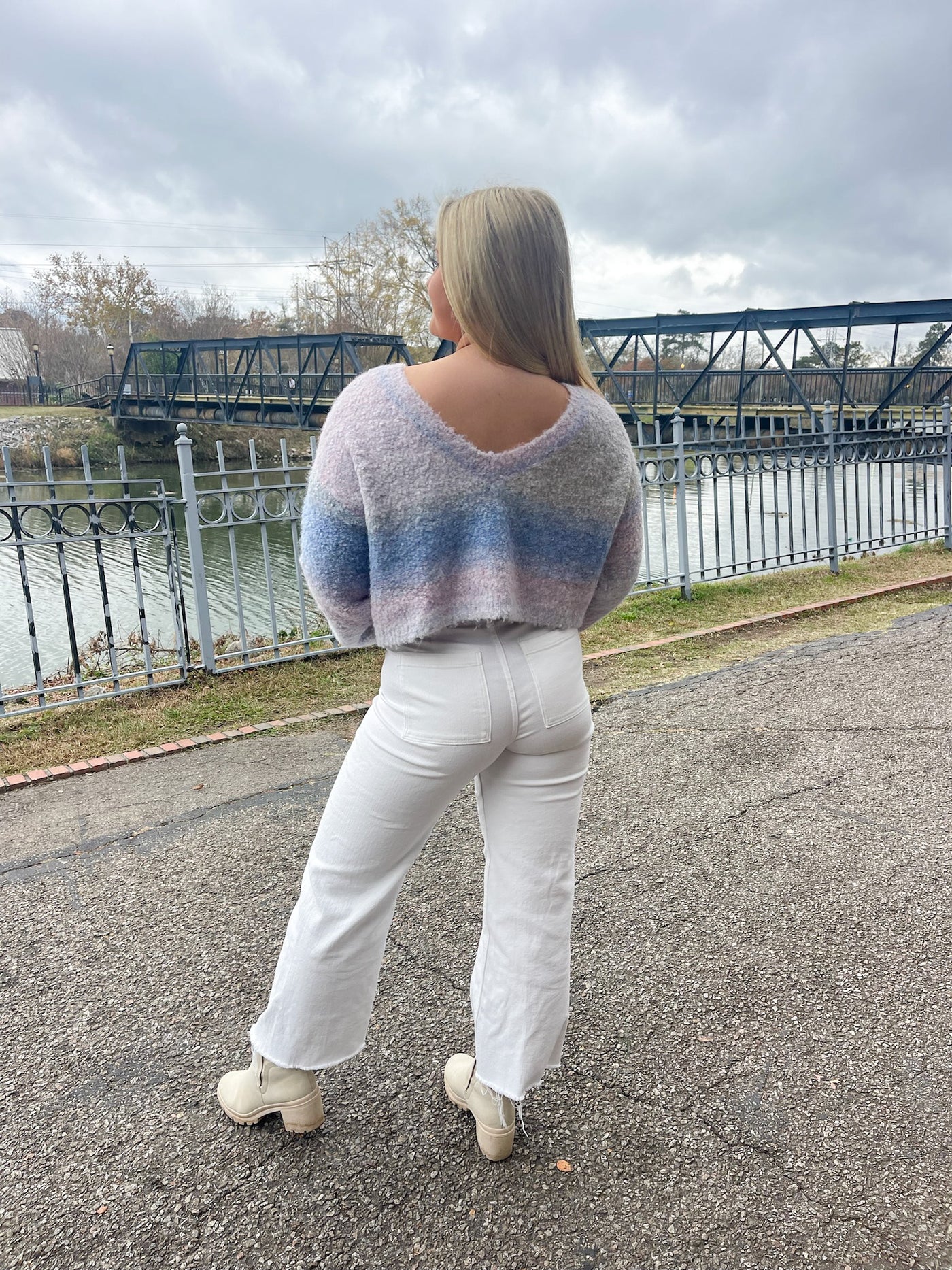 Ombre Cropped Sweater- Blue Multi