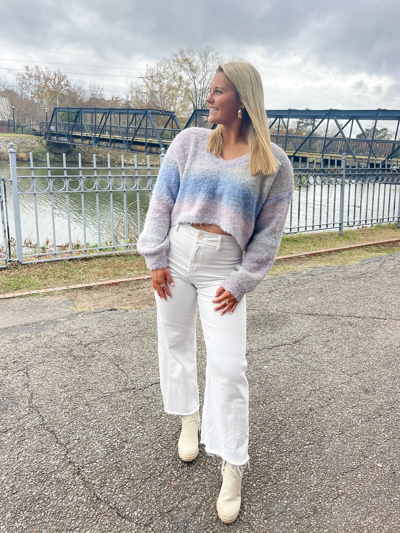 Ombre Cropped Sweater- Blue Multi
