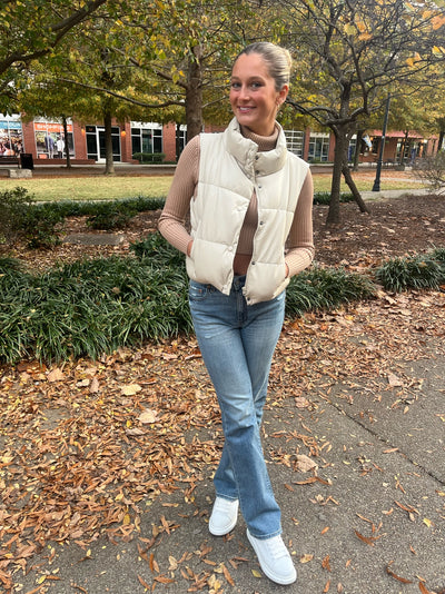 Cream Faux Leather Puffer Vest