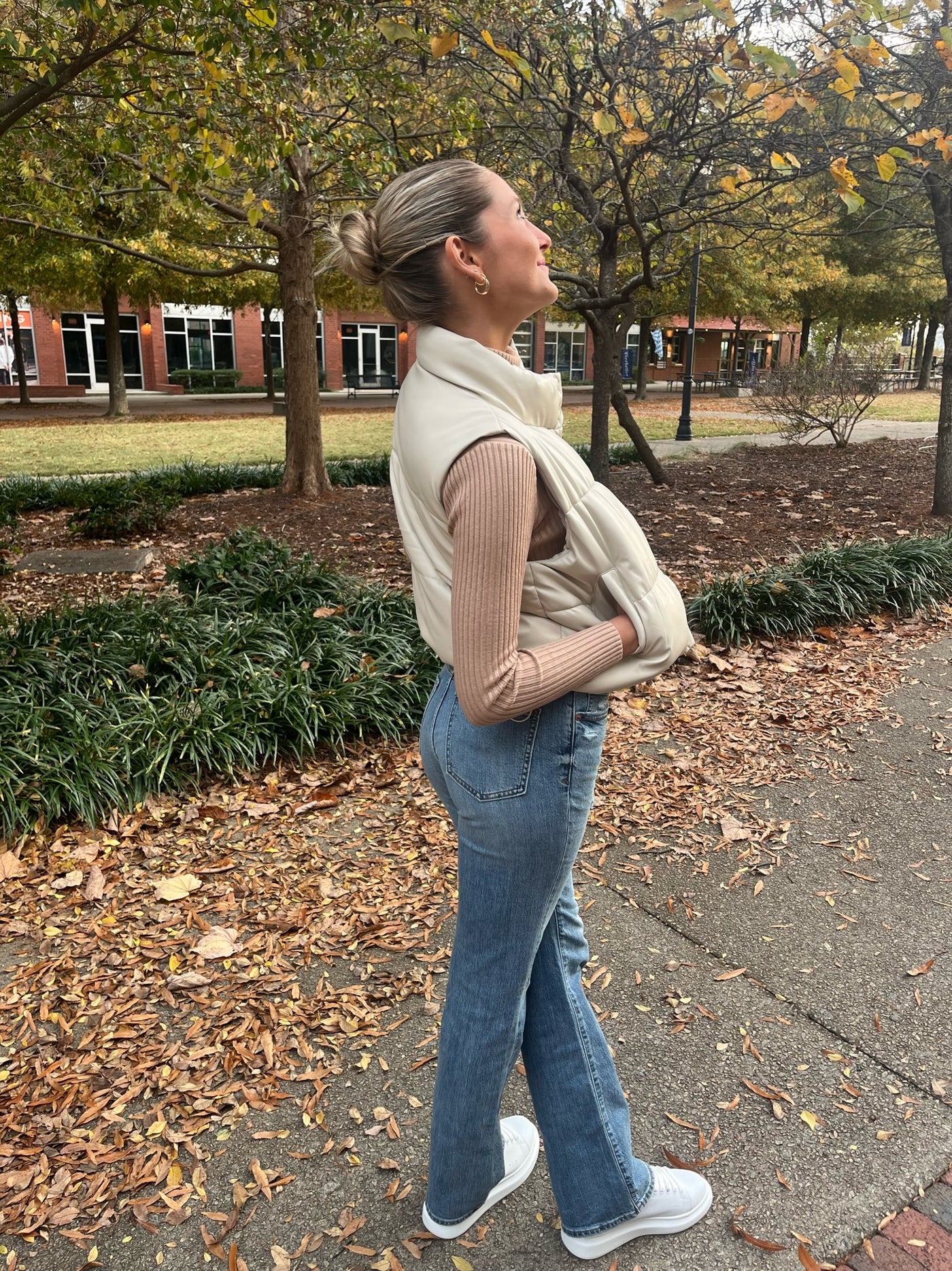 Cream Faux Leather Puffer Vest