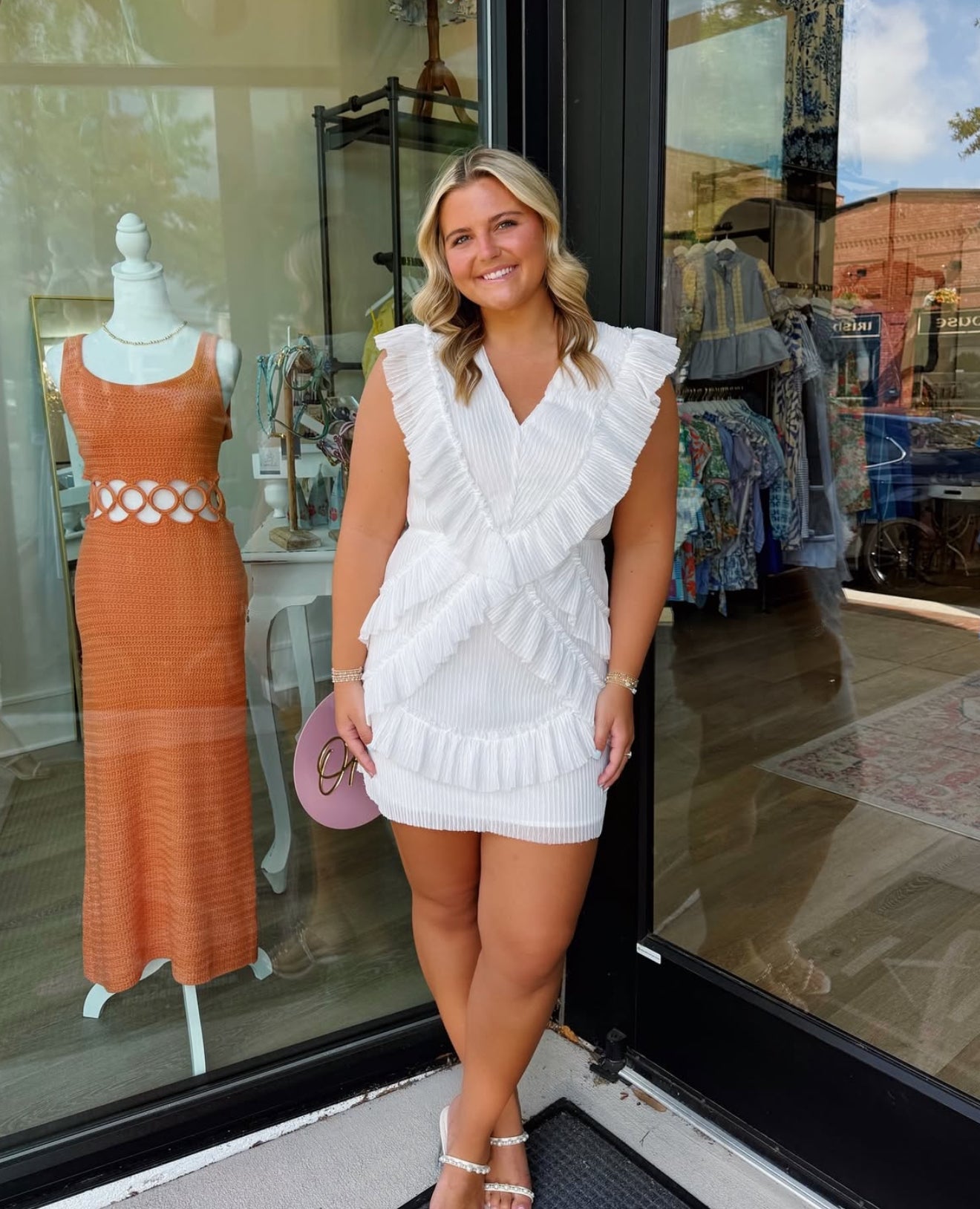White Frilly Detail Mini Dress