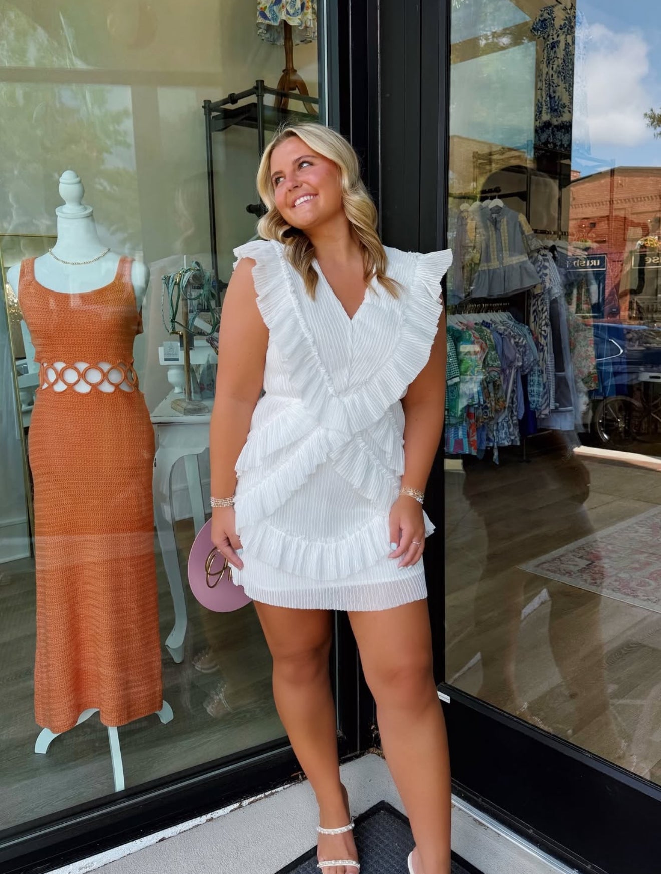 White Frilly Detail Mini Dress