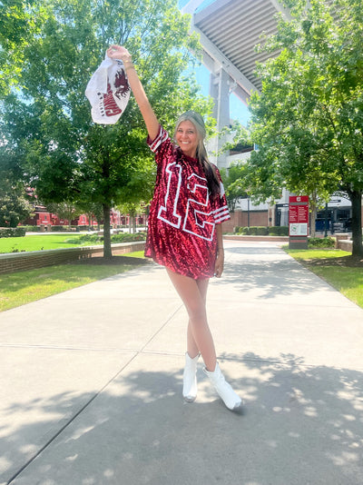 Sparkle Game Day QB Jersey- Garnet/Crimson/White