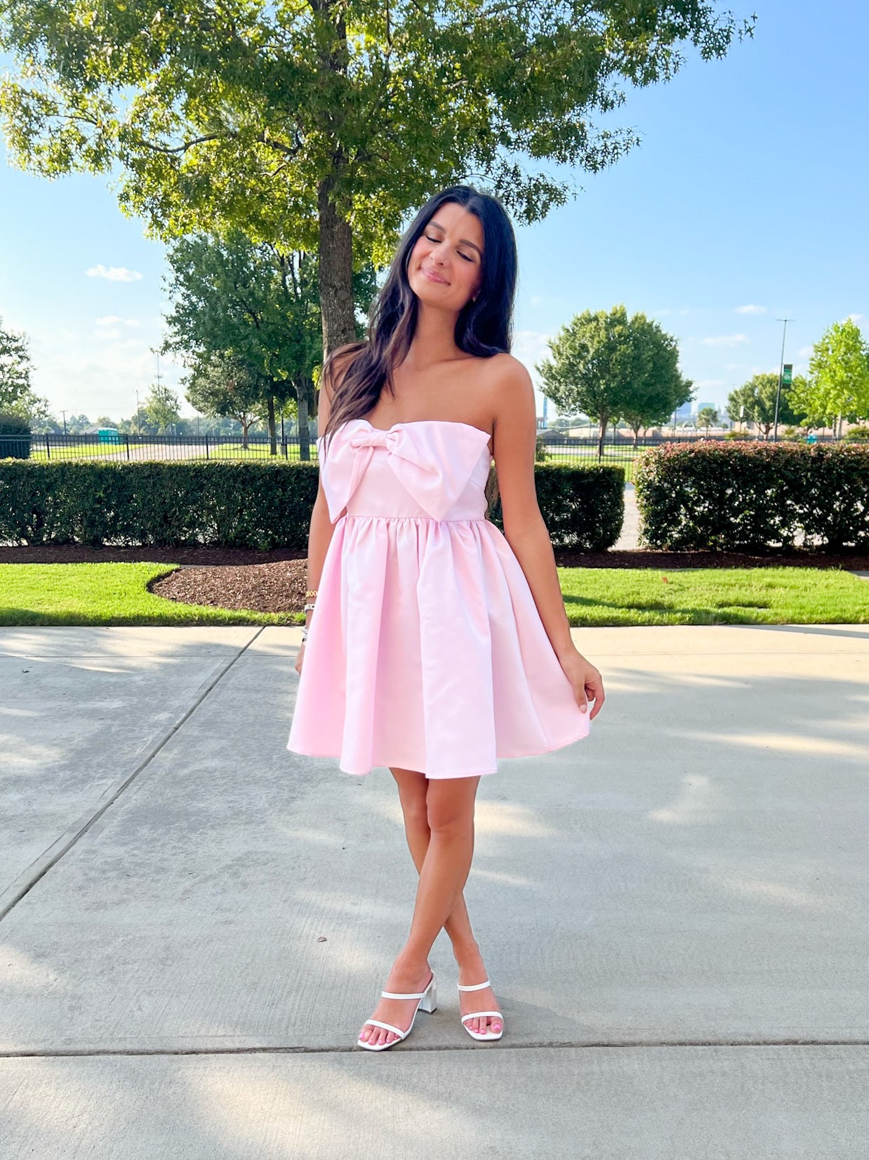 Pink Strapless Bow Detail Dress