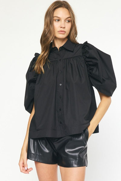 Black Button Down Baby Doll Top