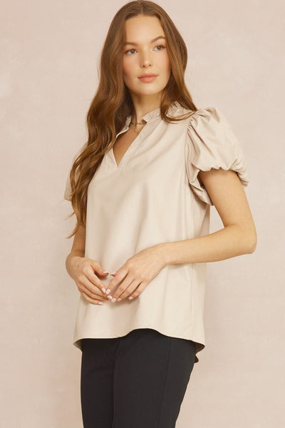 Almond Vegan Lather Puff Sleeve Top