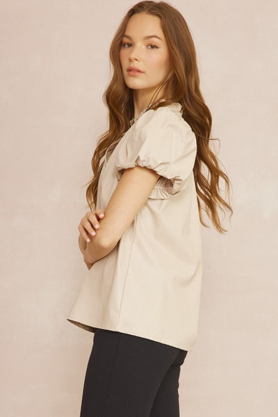 Almond Vegan Lather Puff Sleeve Top