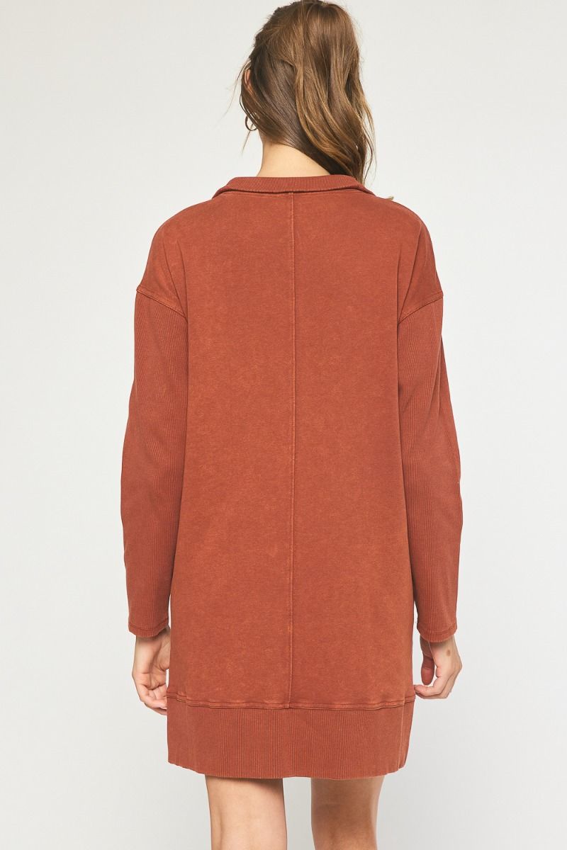 Half Zip Sweater Dress-Brick