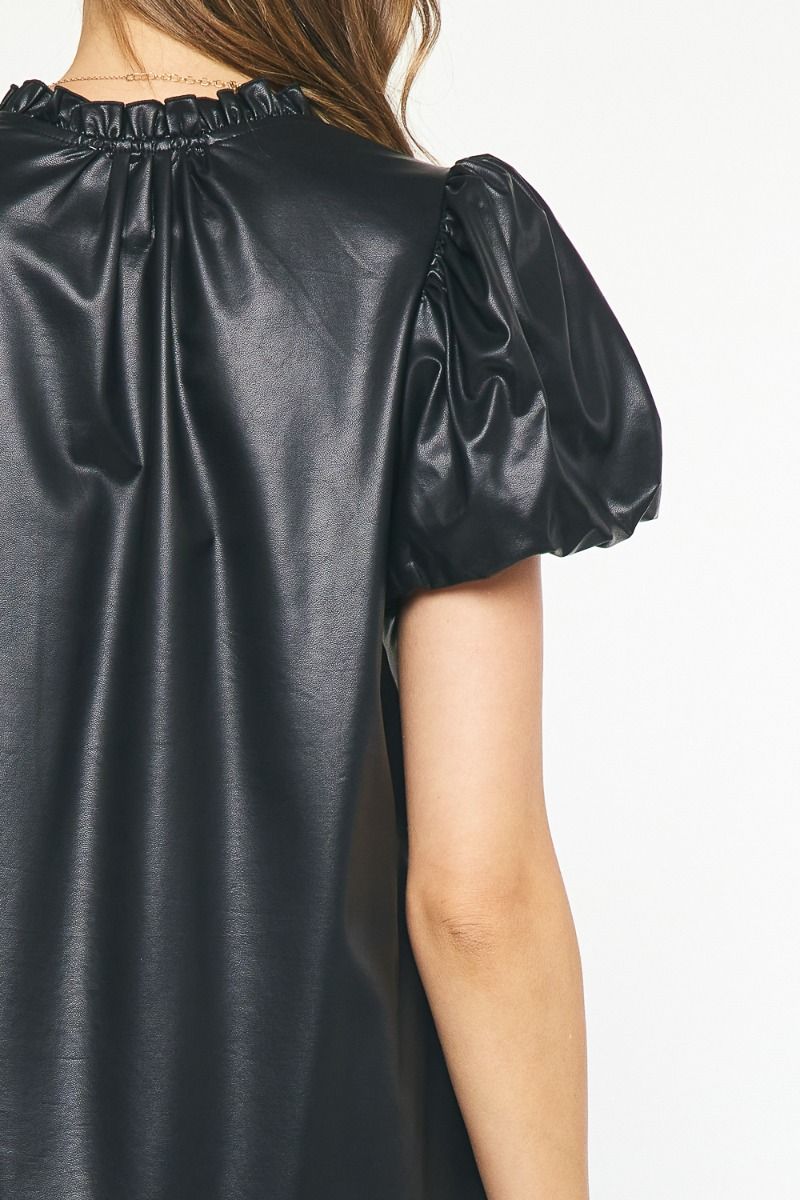 Faux Leather Mini Dress-Black