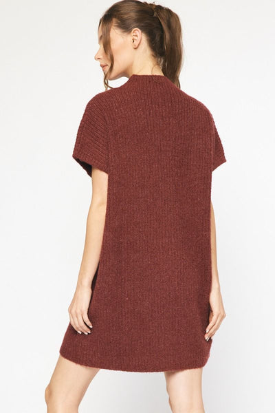 Mock Neck Sweater Dress- Garnet
