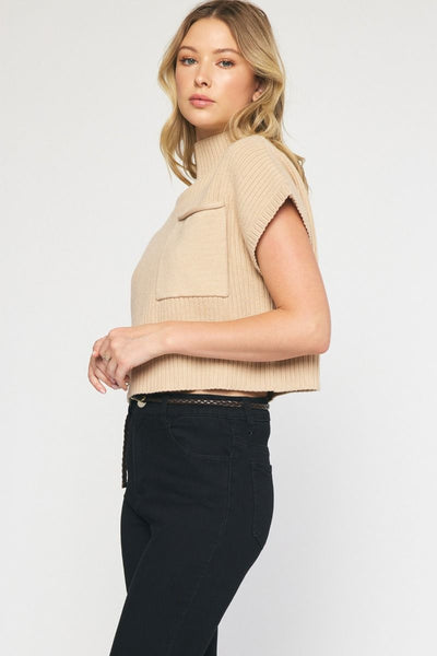 Mock Neck Thick Ribbed Sweater- Bone