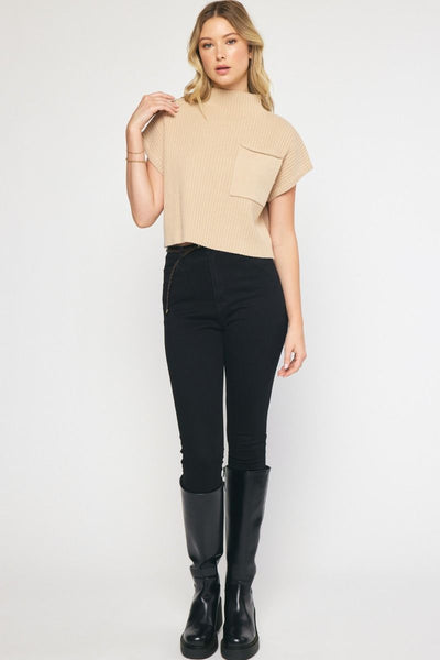 Mock Neck Thick Ribbed Sweater- Bone