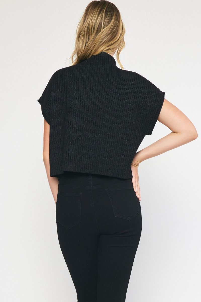 Mock Neck Thick Ribbed Sweater- Black