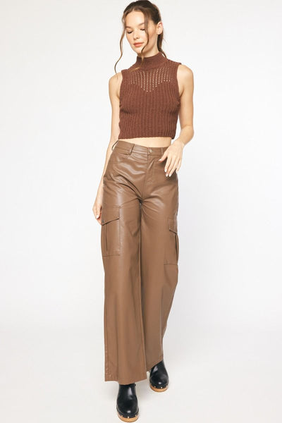 Open Weave Sleeveless Sweater- Chocolate