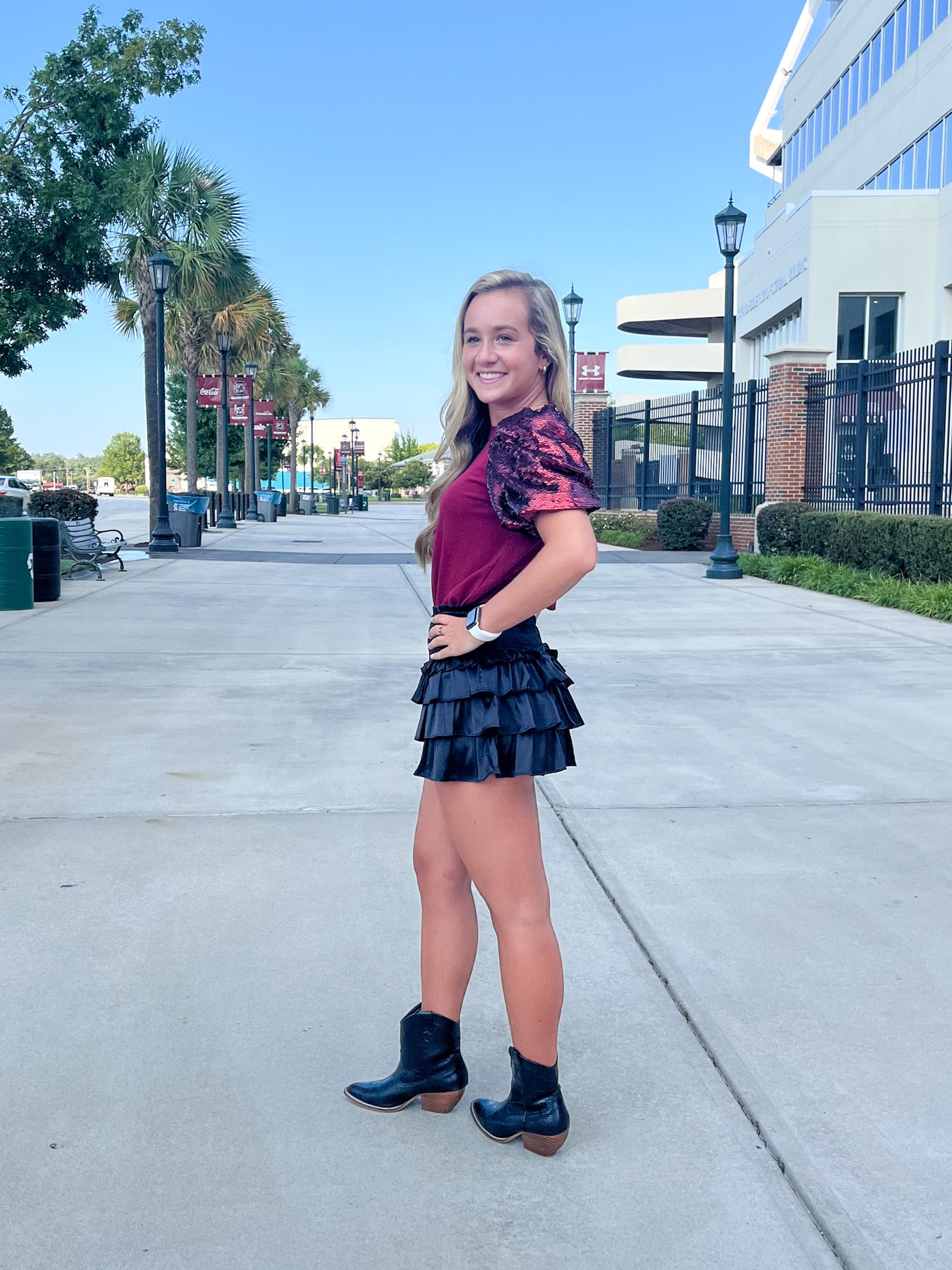 Satin Ruffled Mini Skort-Black