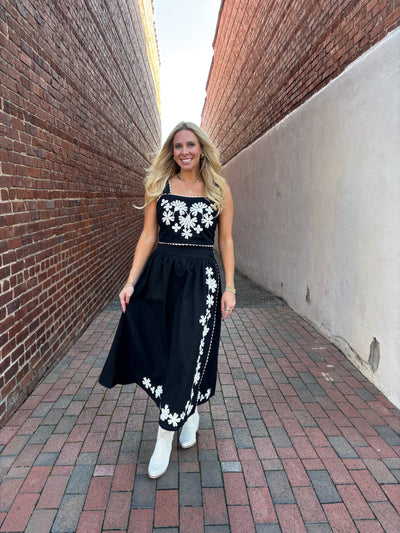 Floral Embroidered Midi Skirt Set
