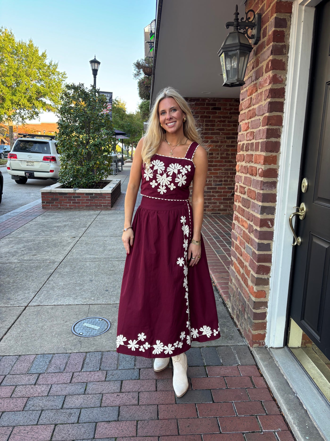 Floral Embroidered Midi Skirt Set
