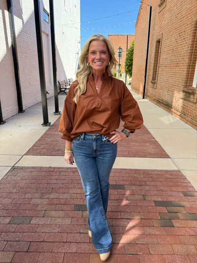 Split Neck Long Sleeve Top