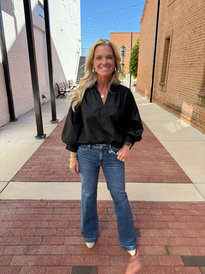 Split Neck Long Sleeve Top