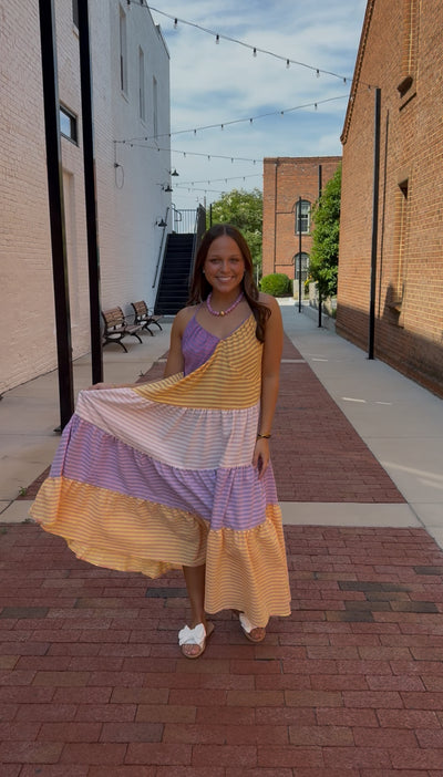 Bronwyn Yellow and Purple Striped Maxi Dress