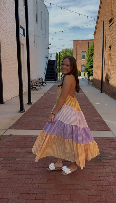 Bronwyn Yellow and Purple Striped Maxi Dress