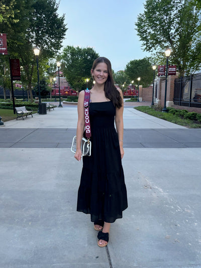 Black Smocked Waist Maxi Dress