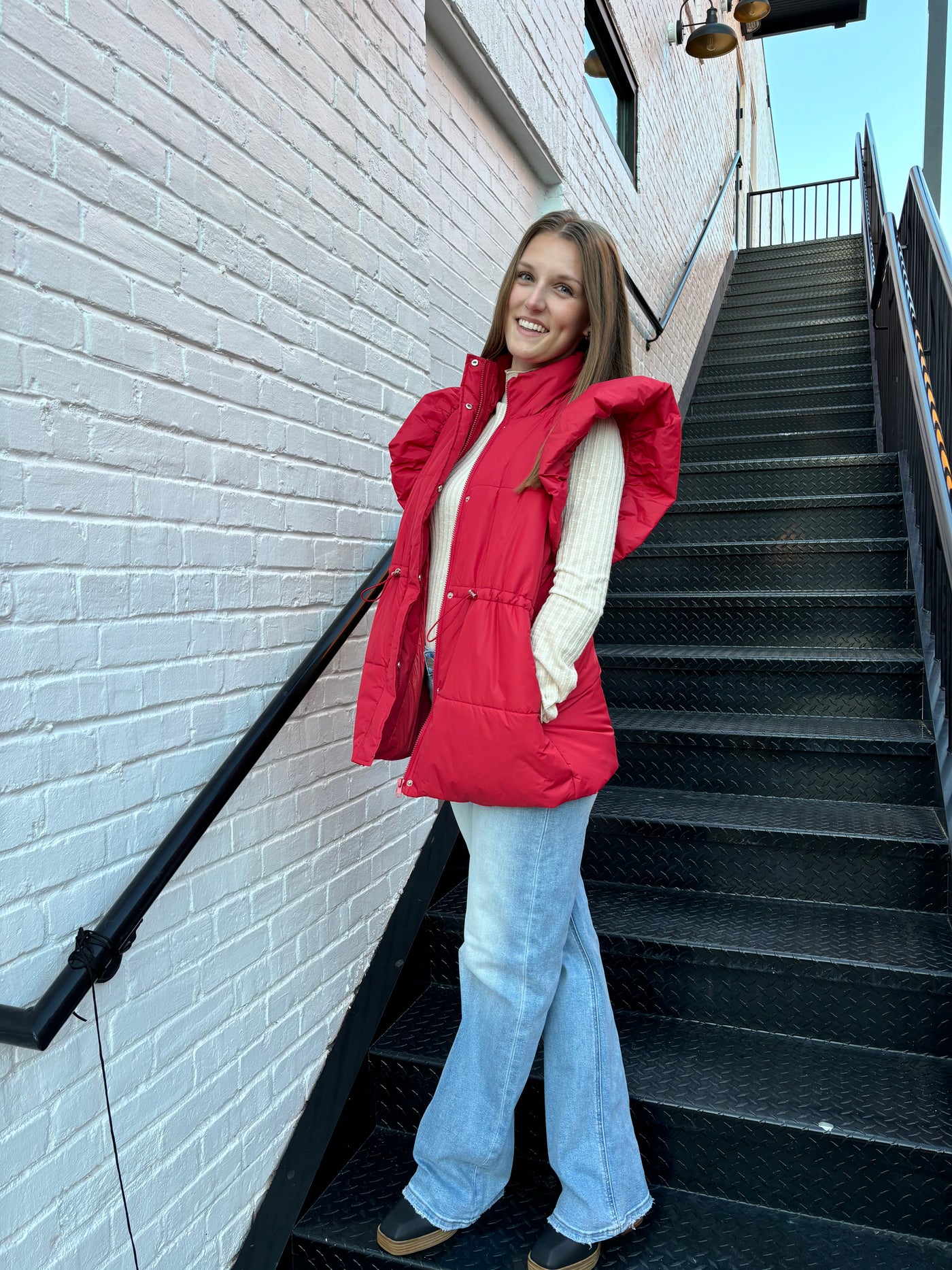 Red Ruffle Shoulder Vest