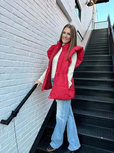 Red Ruffle Shoulder Vest