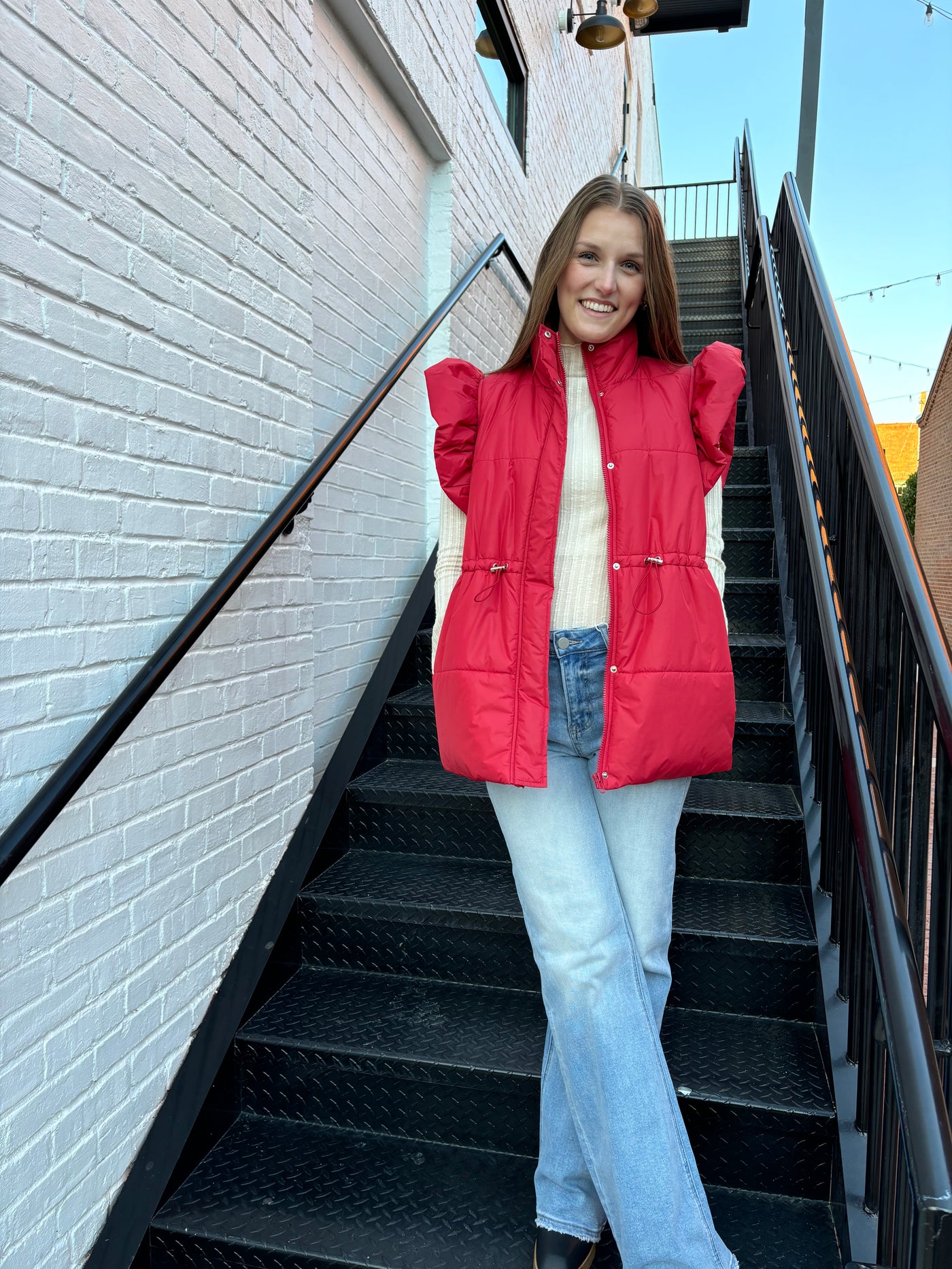 Red Ruffle Shoulder Vest