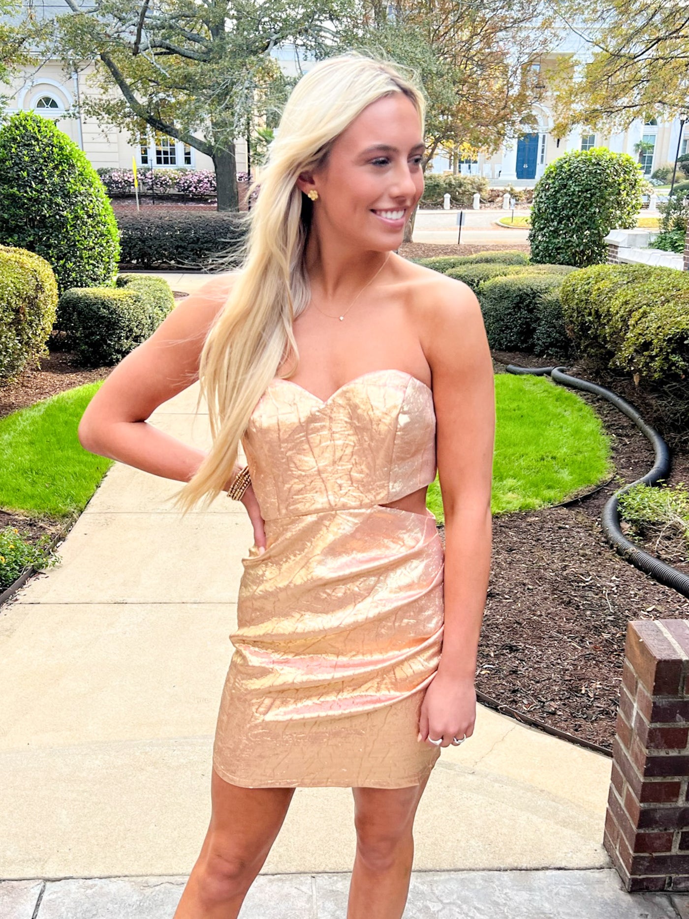 Iridescent Gold Cut Out Mini Dress