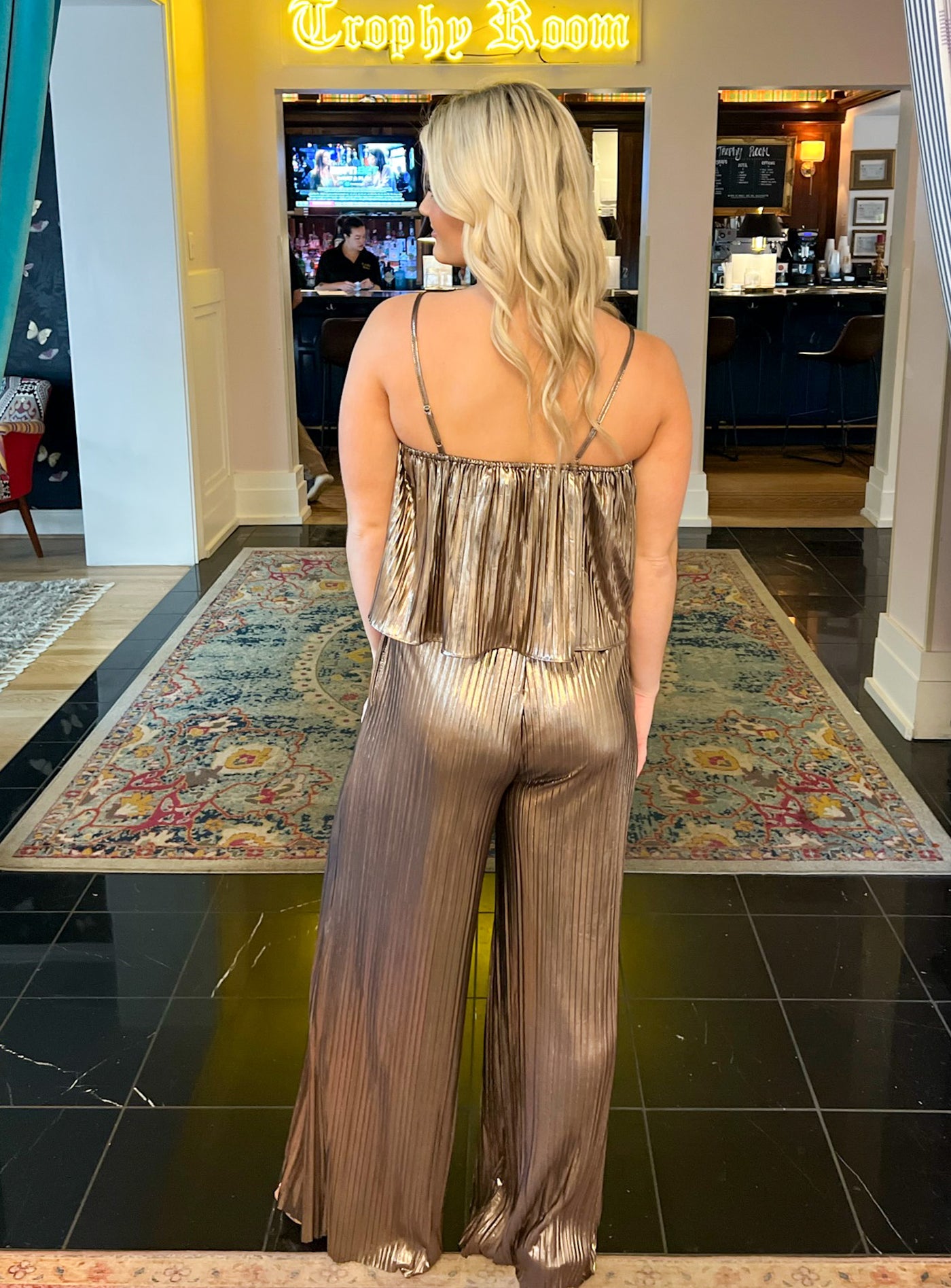 Pleated Bronze Party Pant Set