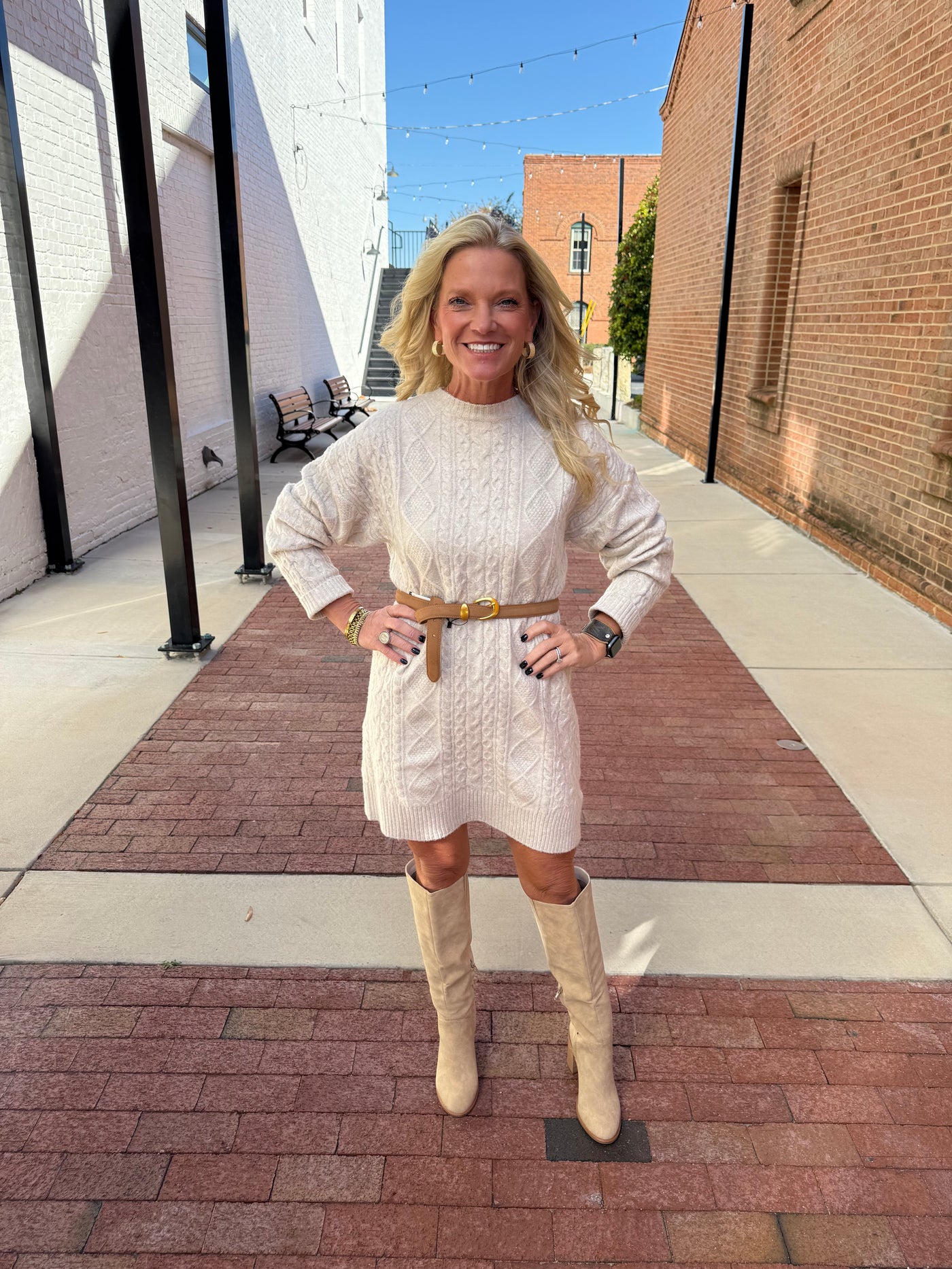 Round Neck Cable Sweater Dress