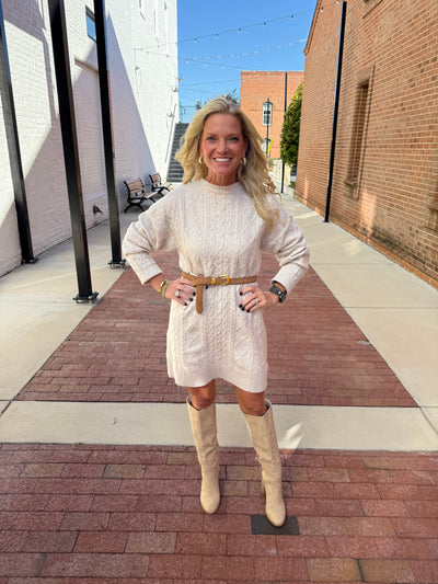 Round Neck Cable Sweater Dress