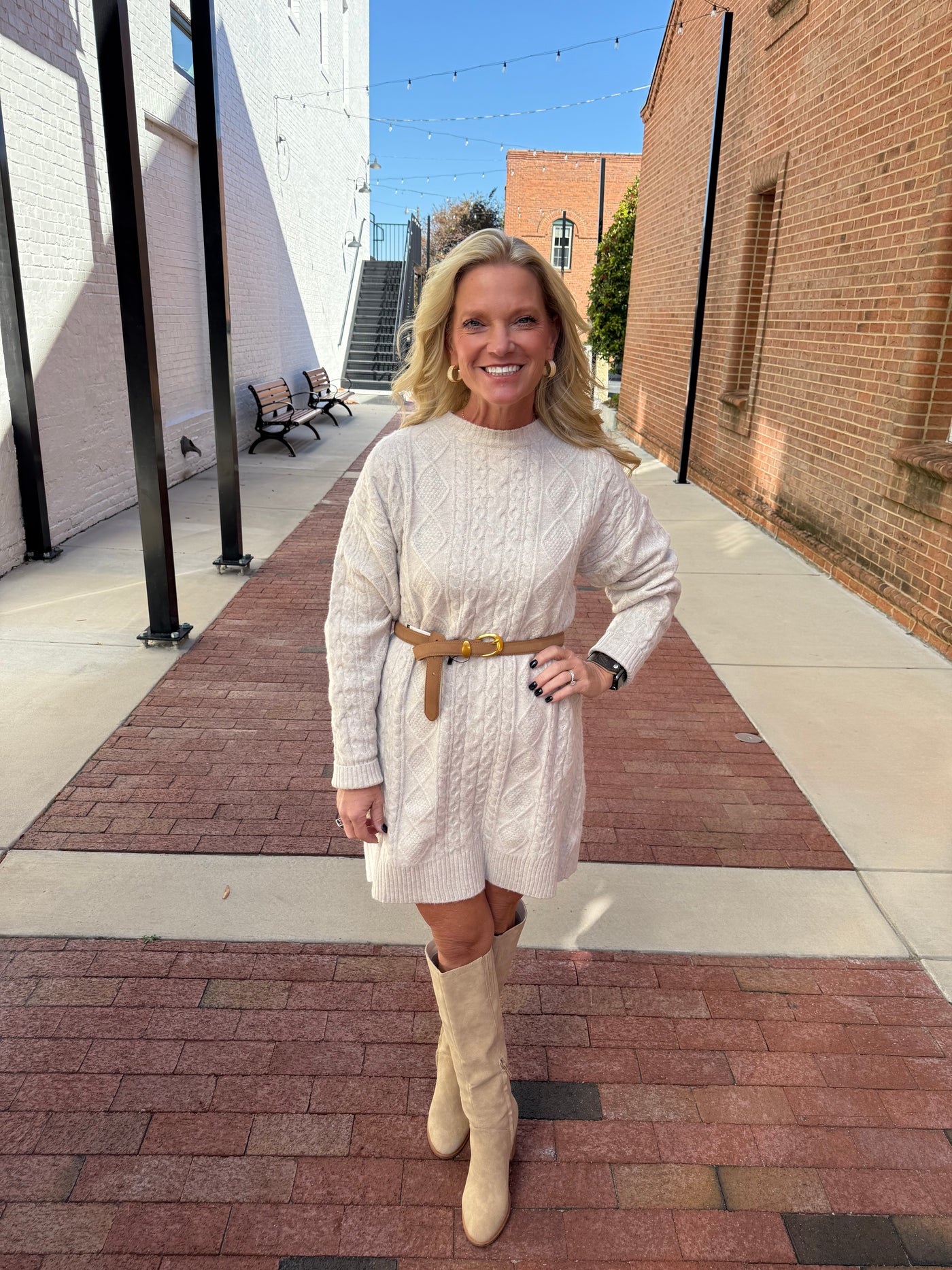 Round Neck Cable Sweater Dress