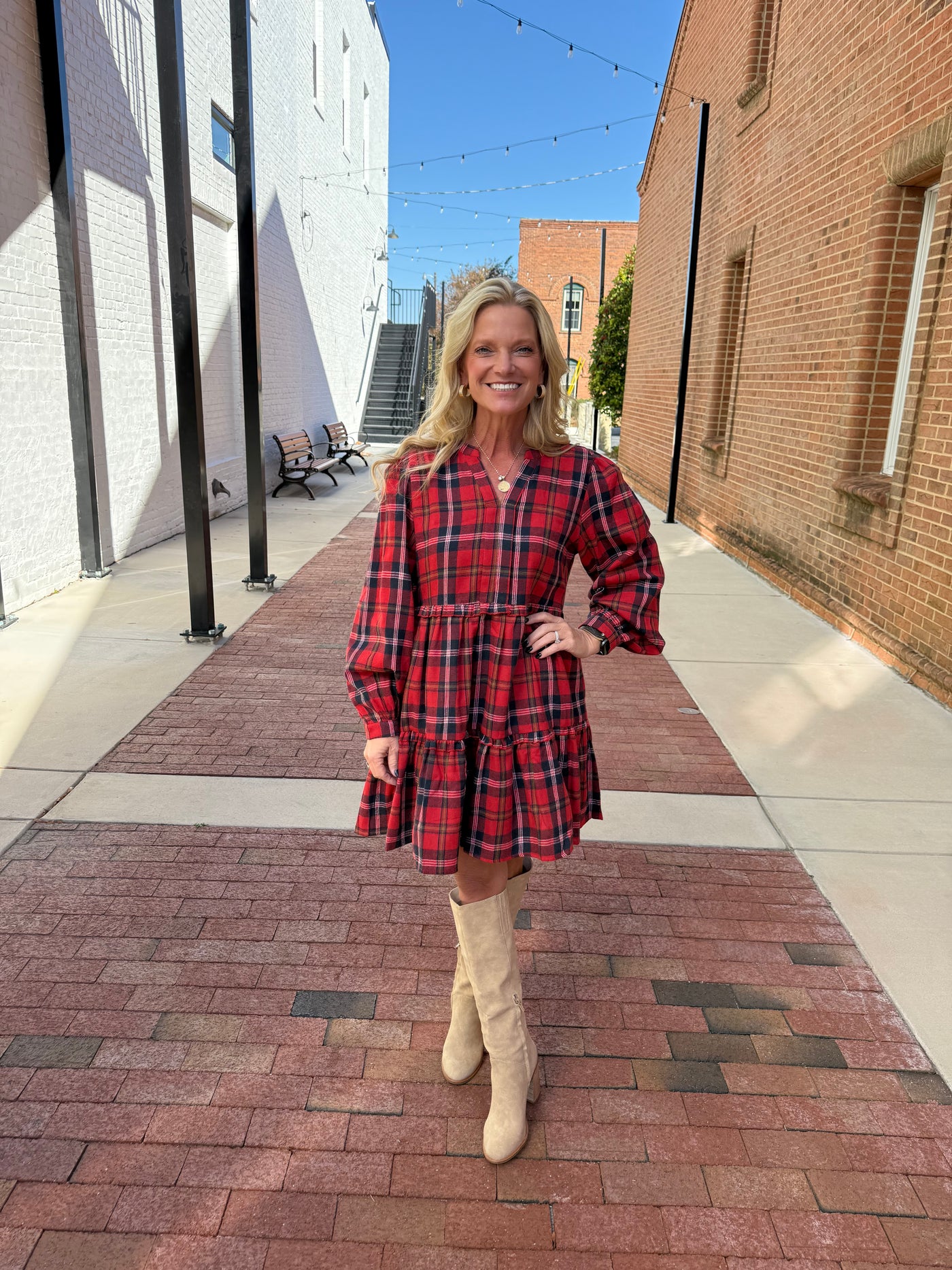Checkered Long Sleeve Dress