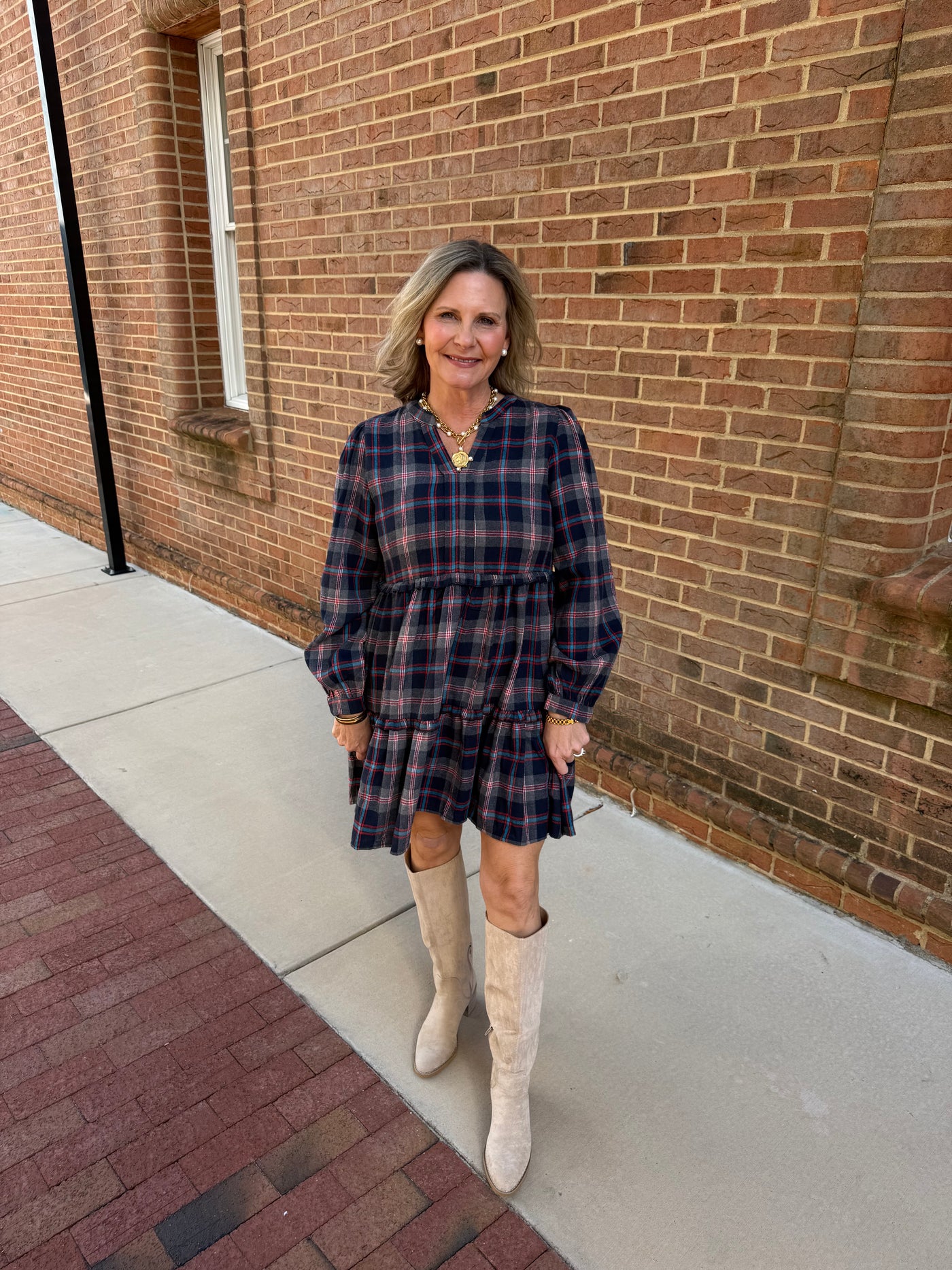 Checkered Long Sleeve Dress