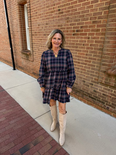 Checkered Long Sleeve Dress