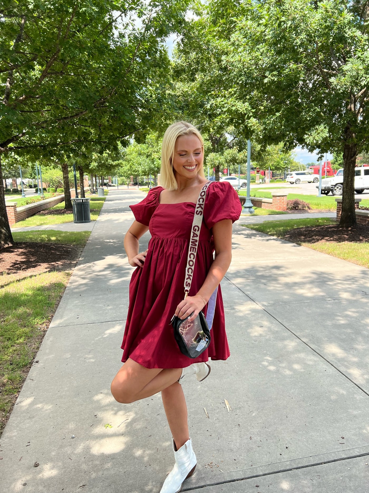 Bubble Sleeve Baby Doll Dress- Garnet