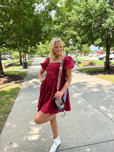 Bubble Sleeve Baby Doll Dress- Garnet
