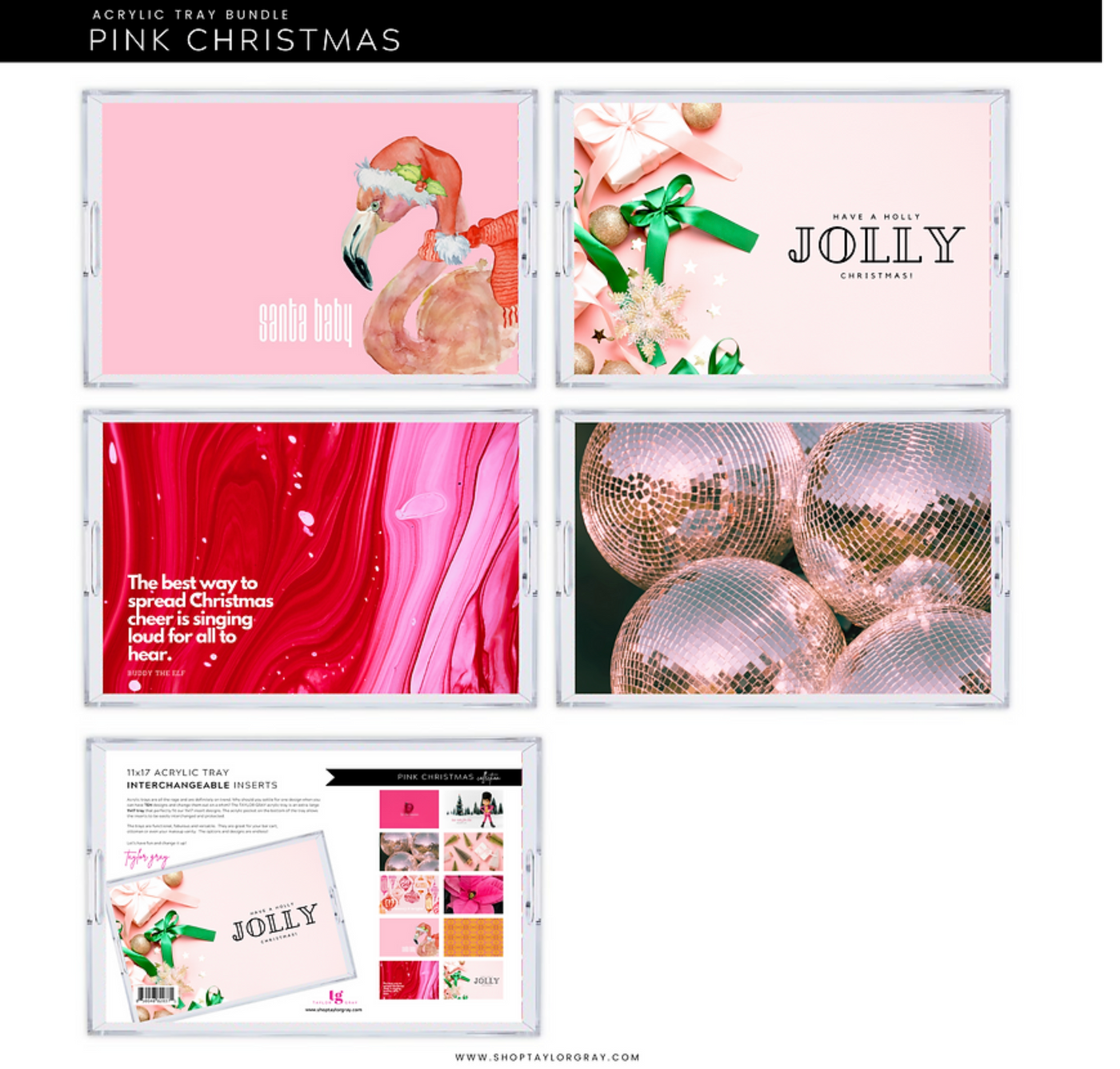 Acrylic Tray Inserts- Pink Christmas