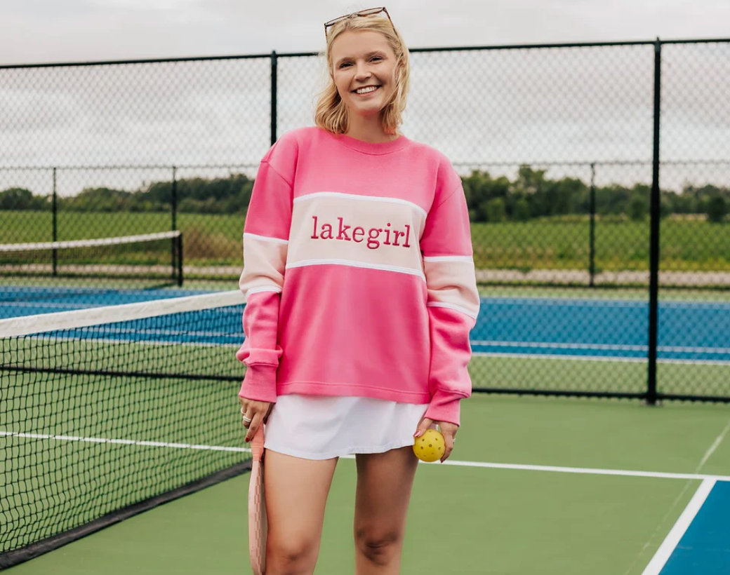 Lakegirl Pink Color Block Crew