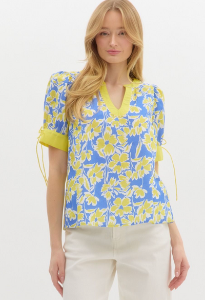 Blue and Yellow Floral Top