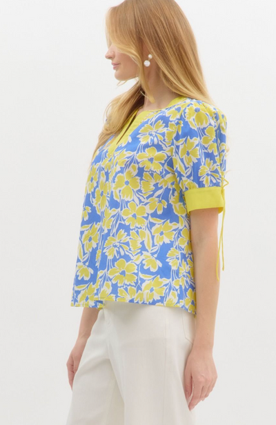 Blue and Yellow Floral Top