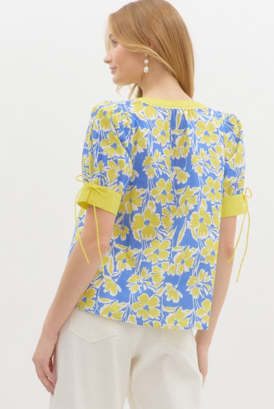 Blue and Yellow Floral Top