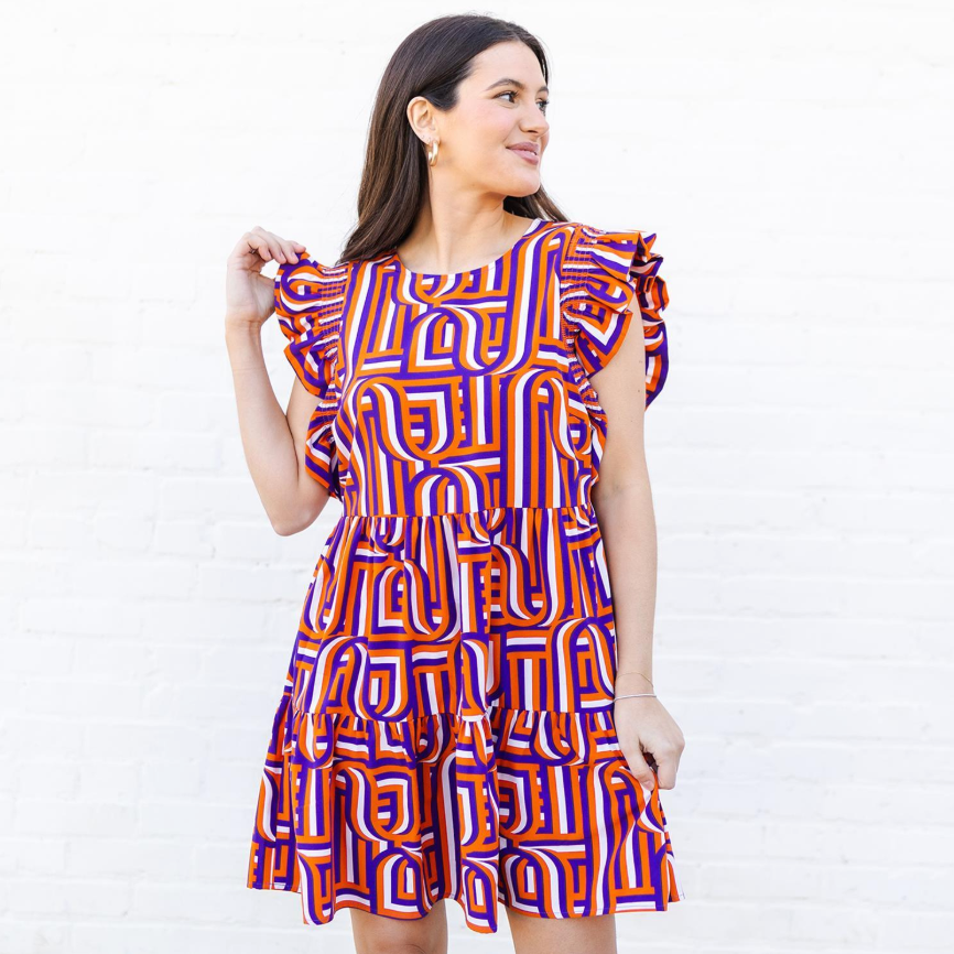 Everly Touchdown Dress- Purple/Orange