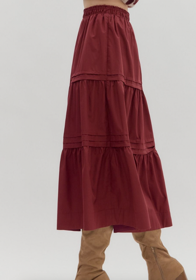 Garnet Elastic Waist Tiered Maxi Skirt