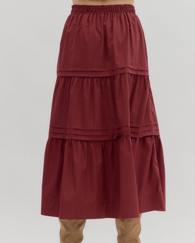 Garnet Elastic Waist Tiered Maxi Skirt